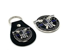 LAPD NYPD Punisher Thin Blue Line TBL Skull Key Fob & ChallengeCoin Gift Set picture