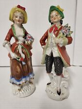 Vintage Pair UCACGO Ceramic Porcelain Bisque Victorian Colonial Couple Figurines picture
