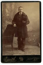 Antique c1880s Cabinet Card Handsome Dashing Man in Suit Coat w. Hat Sanford, ME picture