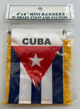 Cuba MINI BANNER FLAG with BRASS STAFF & SUCTION CUP. picture