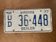 1977 Virginia License Plate Dealer # UD 36-448 picture