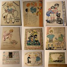 1920-40’ Kid’s Birthdays Cards. 9 Assorted Used Novelty Cards.Great Design Lot picture