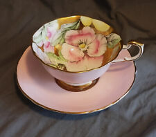 RARE Vintg Paragon Double Warrant Pansy's Gold Background / Pink Tea Cup, Saucer picture