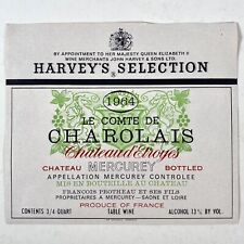 Harvey’s Selection Comte De Charolais Mercurey Vintage 1964 Wine Paper Label picture