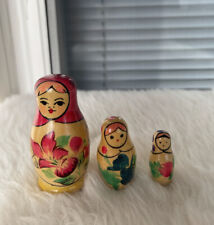 Vintage Russian Matryoshka Nesting Dolls 3 Piece Set Made In USSR 1989 picture