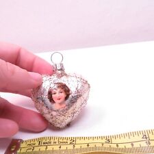 Vintage Germany Wire Wrapped Mercury Glass Ornament Heart Face picture