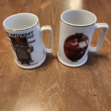 2 Vtg Christmas Coffee Mugs Normal Rockwell Museum 1986 & Santa Coca Cola 1996 picture