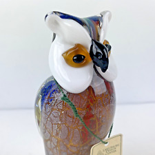 NEW OWL ART GLASS PAPERWEIGHT BIRD Dichromatic White Face Desk Home Decor Gift picture