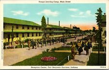 Linen Postcard Troops Leaving Camp Main Street Fort Benjamin Harrison, Indiana picture