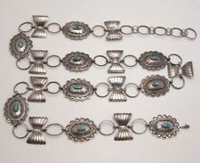 IMPRESSIVE NAVAJO STERLING SILVER CONCHO BELT with MORENCI TURQUOISE, SIGNED picture