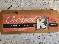 Vintage Wood Crate End w/Label Royal K Table Grapes Produce Of USA picture