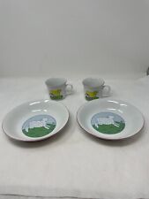 VTG 80S RARE IKEA SWEDEN CHILDRENS 2 CUPS & 2 BOWLS CAT COW SHEEP CZECHOSLOVAKIA picture