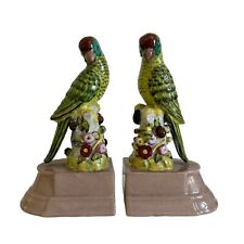 Vintage Pair of Ceramic Colorful Hand Painted Majolica Parrots Bookends picture