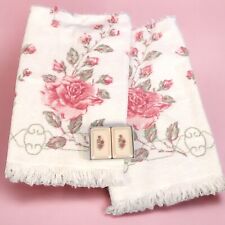 2 Penney’s Bath Towels 42x24 Vintage White Pink Roses Floral 70s MCM Plus Soaps picture