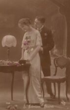 1911 ANTIQUE FRENCH ELEGANT ART DECO LADY TINTED ORIG Photo POSTCARD RPPC picture