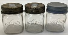 3 Kerr 1/2 Pint Clear Glass Mason Jars - 2 With Glass Lids 1 With A Zinc Lid picture