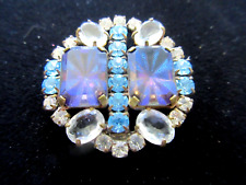 Outstanding Czech Vintage Style Glass Rhinestone Button Blue & Turquoise & Clear picture
