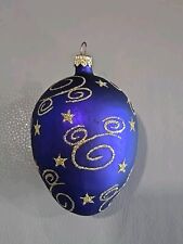 VTG DISNEY PARKS Mickey Mouse Icon Gold Glitter Purplish Blue Oval Ornament 5” picture