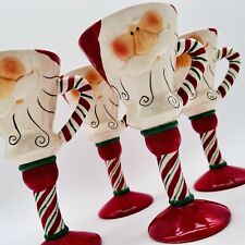 Santa Claus Mugs Stemmed Pedestal Coffee Cocoa Wine 7 3/4” Set Of 4 picture