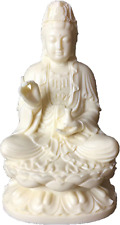 Goddess of Mercy Guan Yin Buddha Statue on Lotus|White Quanyin Sculpture for Hom picture