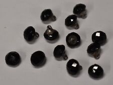 VINTAGE 12 JET BLACK FACETED GLASS BUTTON ANTIQUE BEADS BUTTONS • 7.8mm • SMALL picture