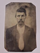 Antique Tintype Photo Old West Cowboy Ruffian Outlaw Mustache Close-Up Mug Shot picture