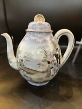 antique meiji kutani Geisha Imagery Porcelain Large Teapot 8x8 1/2 In picture
