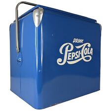 Vintage 1950’s Drink Pepsi-Cola Blue Metal Cooler Ice Box w/ Tray & Original Box picture