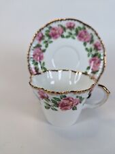VINTAGE SALISBURY ENGLAND BONE CHINA TEA CUP & SAUCER PINK & RED ROSES GOLD TRIM picture