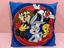 VTG Warner Bros Looney Tunes Throw Pillow Bugs Bunny Sylvester Taz Daffy 15”x15” picture