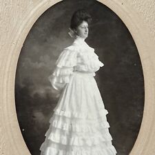 Antique Cabinet Card Photograph Beautiful Woman Long Dress Ghost Image On Back picture