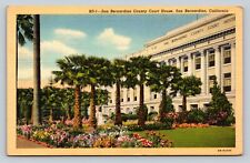 San Bernardino County Court House California VINTAGE Postcard Floral Landscaping picture