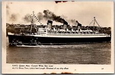 Postcard RMS Queen Mary; Cunard White Star Line RPPC Real Photo Gd picture
