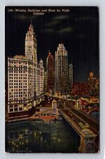 Chicago IL-Illinois, Wrigley Buildings And River, Vintage c1953 Postcard picture