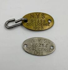 2 Antique 1922 & 1923 New York State dog Tax license tags picture