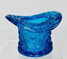 Vintage Blue Glass L.E. Smith Daisy & Button Topper Top Hat Toothpick Holder picture