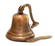 9'' Antique Brass Captain Ship Bell Wall Decor Maritime Boat Nautical Heavy Duty picture