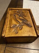 Wood Trinket Box Vintage Hand Carved Bird Lids Slides Open 5”x6.5” picture