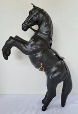 Vintage Black Leather Sculptured Horse Jumping Up 14 Inches High Glass Eyes picture