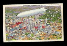 Aviation Postcard Dirigible Blimp & Planes Over Houston Texas Linen picture