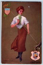 Oregon OR Postcard Pretty Woman Cached Fish c1910's Unposted Antique picture