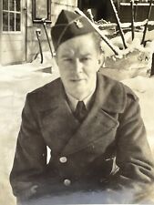 XF Photograph Close Up Portrait Handsome Man Soldier Military Uniform Snow 1940s picture