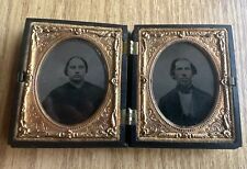 1850s Double Ambrotype 1/9th Plate Man Woman Couple Full Union Case picture
