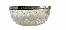 Vintage Crystal Glass Diamond Circle Pattern Bowl With Silver Rim 8