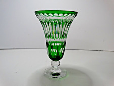 Vintage Cut to Clear Green Goblet Vase 7.5