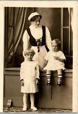 Nurse Nanny adoring with two young children 1910 era RPPC Vintage PBA picture