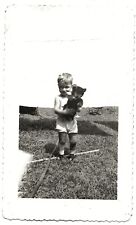 Vintage 1920 Funny Photo of Cute Little Toddler Boy Holding Steiff Teddy Bear 🧸 picture