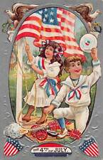 J79/ Fourth of July 4th Patriotic Postcard c1910 Fireworks Nash Silver Kids 3 picture