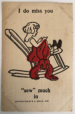 c.1908, “ I Miss You Sew Much” Comic Postcard, Rochelle, 1 Cent Franklin Stamp picture