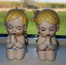 Norcrest Vintage Baby Praying Angel Cherub Figurine Boy Girl Japan F265 Set Of 2 picture